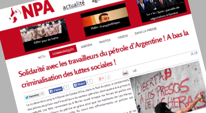 Communiqué du NPA : Solidarité avec les travailleurs du pétrole d’Argentine ! A bas la criminalisation des luttes sociales !