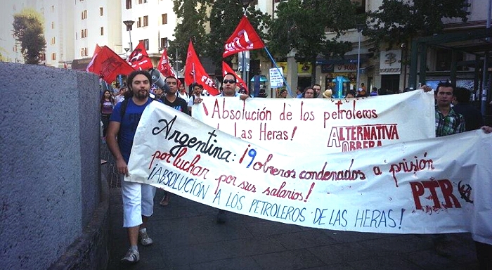 Mitin por la absolución de los trabajadores petroleros de Las Heras en el Consulado de Argentina