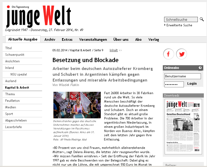 Activa campaña en Alemania en apoyo a la lucha de los trabajadores de Kromberg.