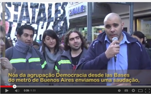 Saudação de Cláudio Dellecarbonara do metrô de Buenos Aires, aos metroviários de São Paulo