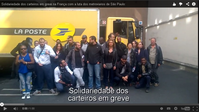 Solidariedade dos carteiros em greve na França com a luta dos metroviarios de São Paulo