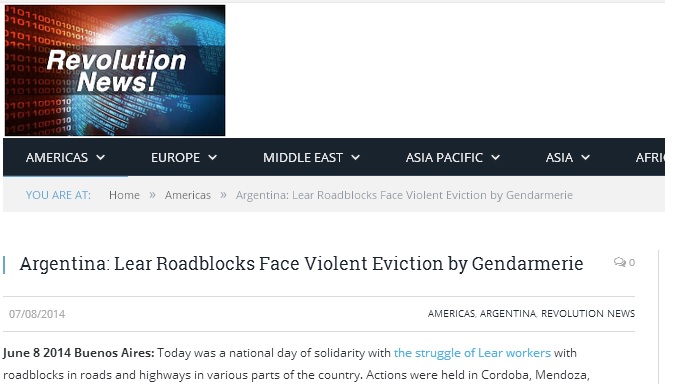 Argentina: Lear Roadblocks Face Violent Eviction by Gendarmerie