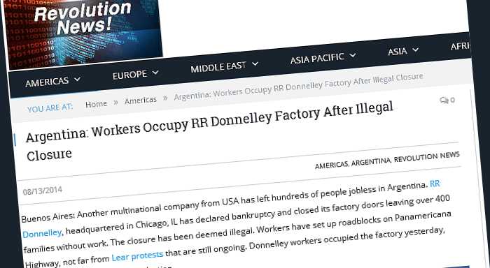 Argentina: Workers Occupy RR Donnelley Factory After Illegal Closure